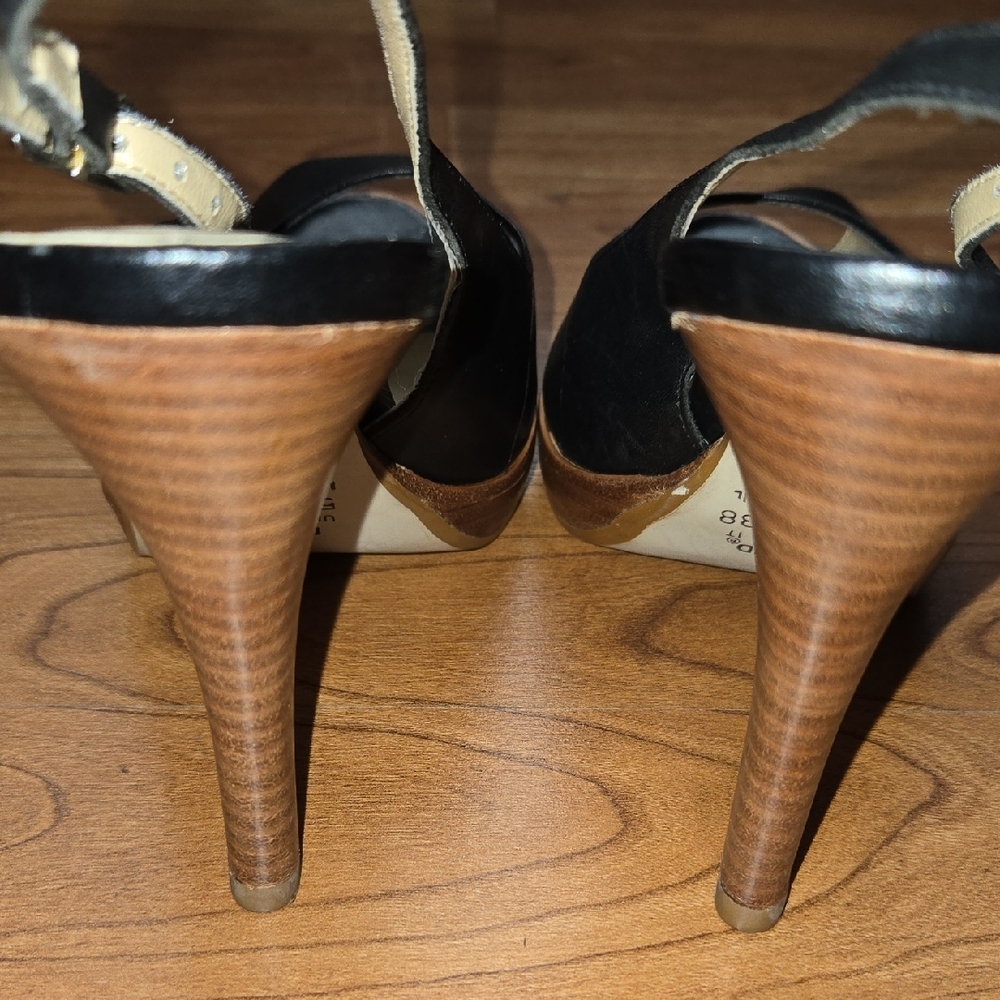 Cathy Jean Black Peep Toe Kitten Slingback Heels Size 7 - Picture 5 of 6